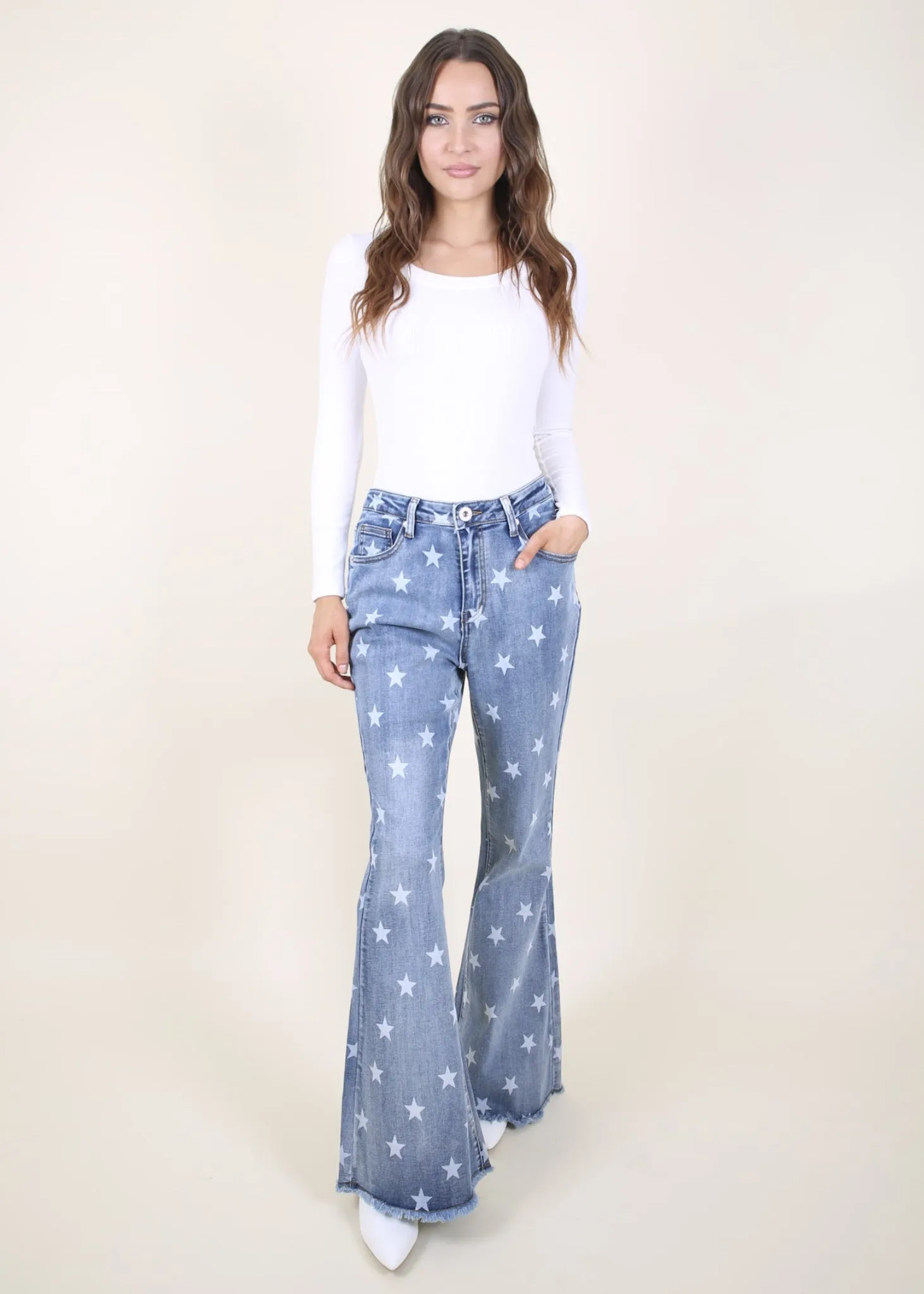 Floral Daisy Embroidered Mid Rise Bell Bottom Jeans