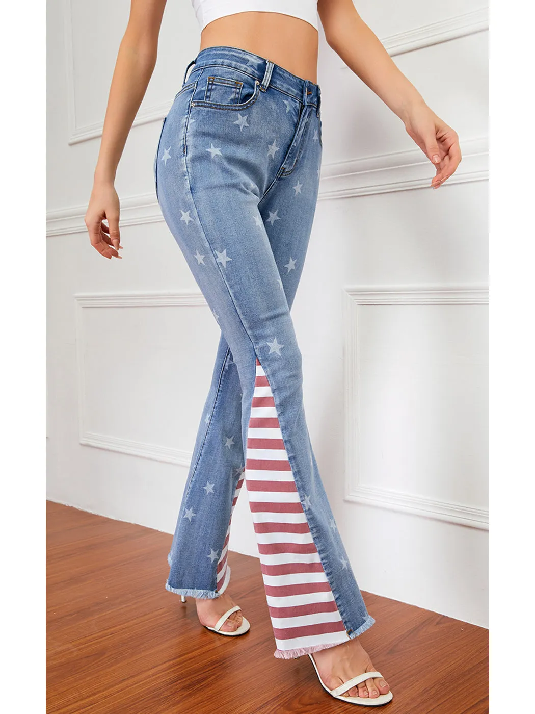 Floral Daisy Embroidered Mid Rise Bell Bottom Jeans