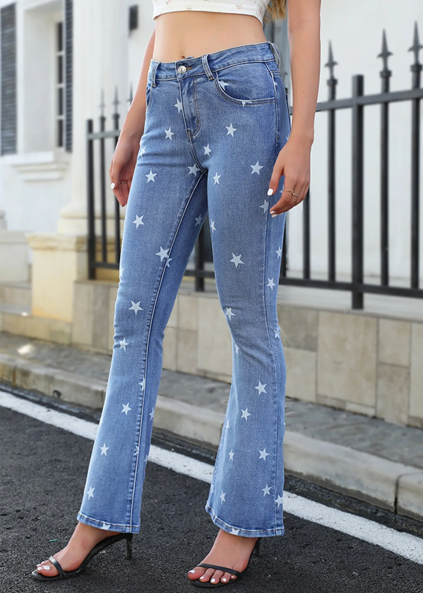 Floral Daisy Embroidered Mid Rise Bell Bottom Jeans