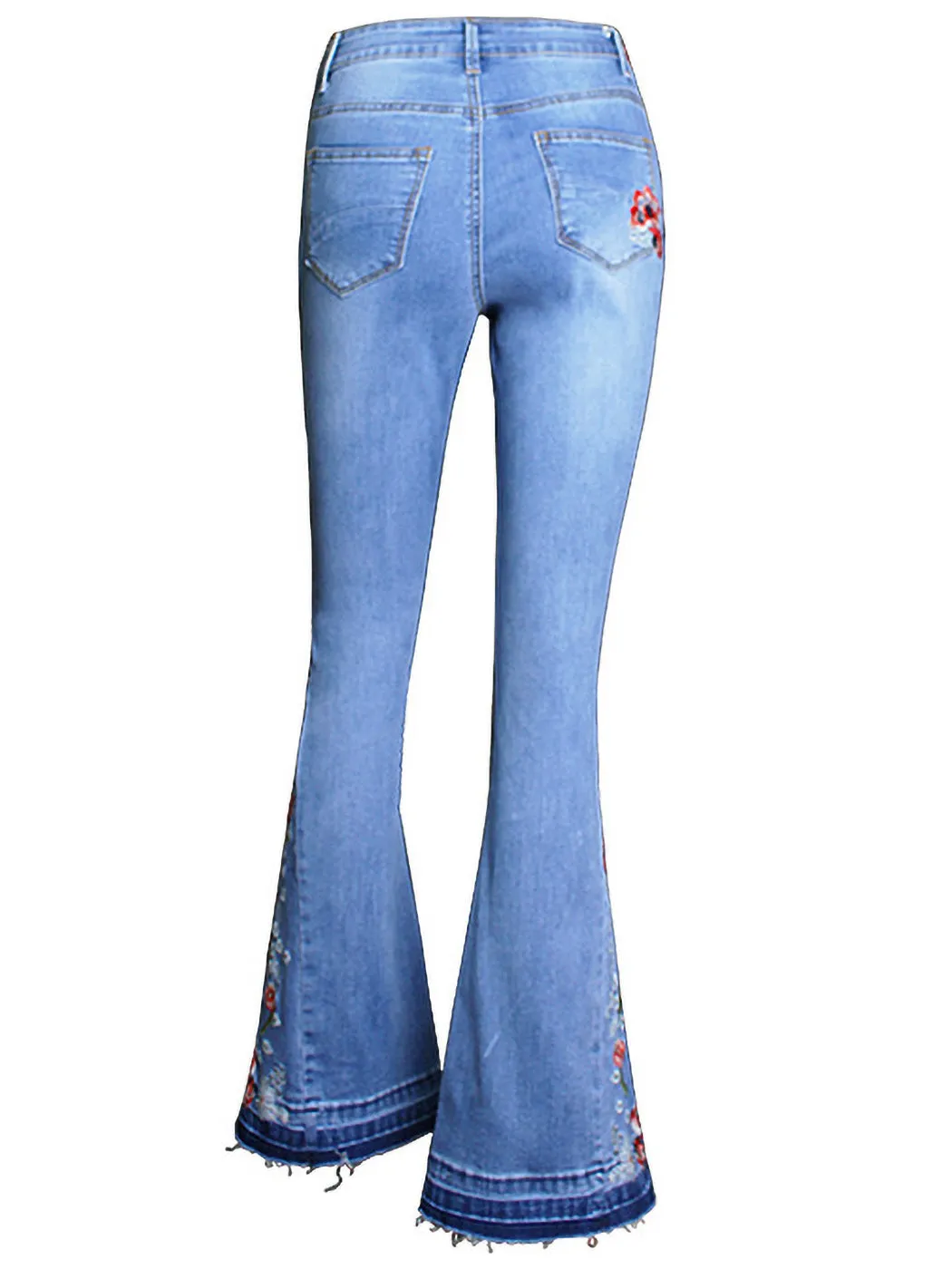 Floral Daisy Embroidered Mid Rise Bell Bottom Jeans