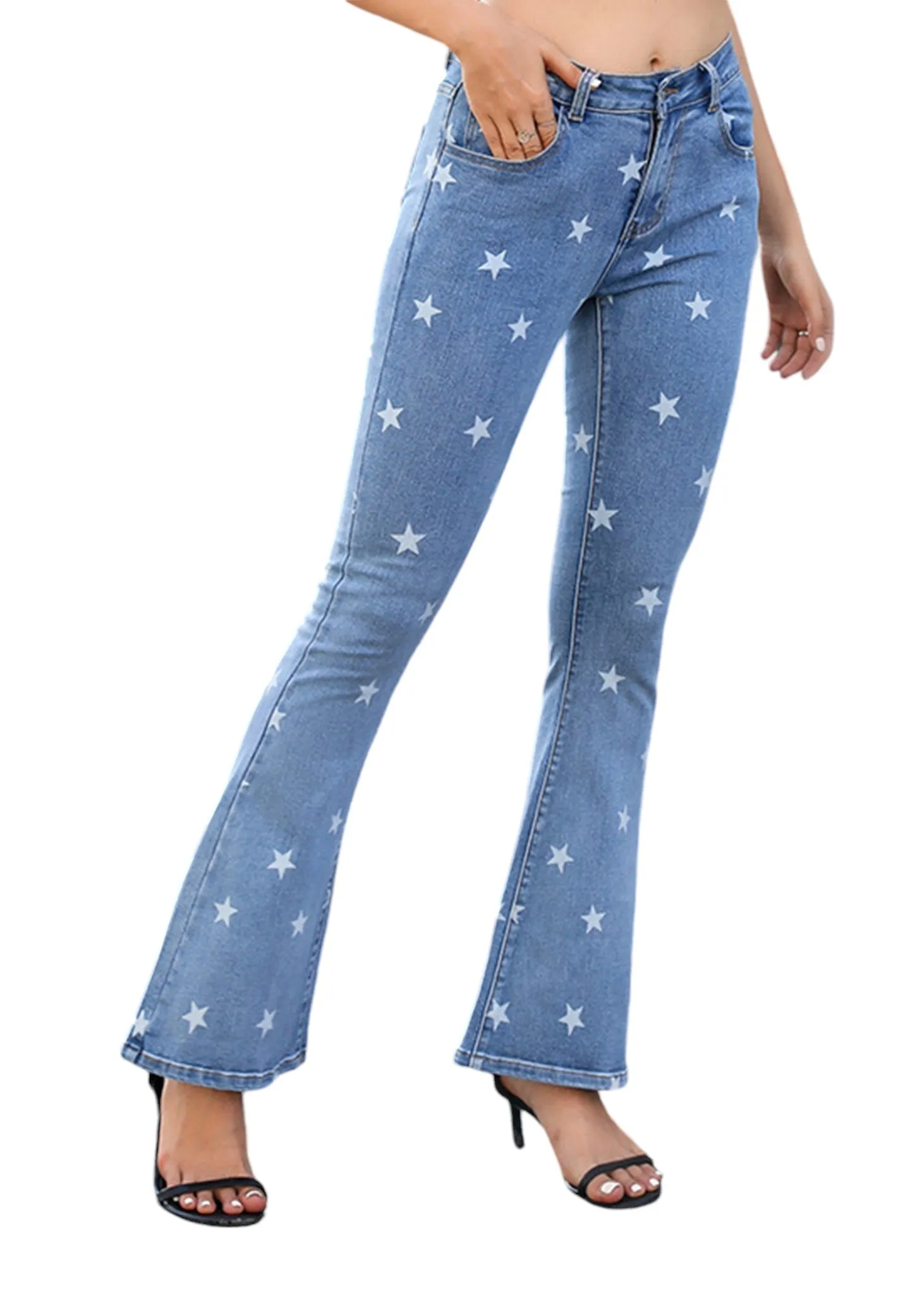 Floral Daisy Embroidered Mid Rise Bell Bottom Jeans