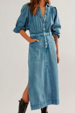 Free People: Mad Love Denim Midi in Skyfall