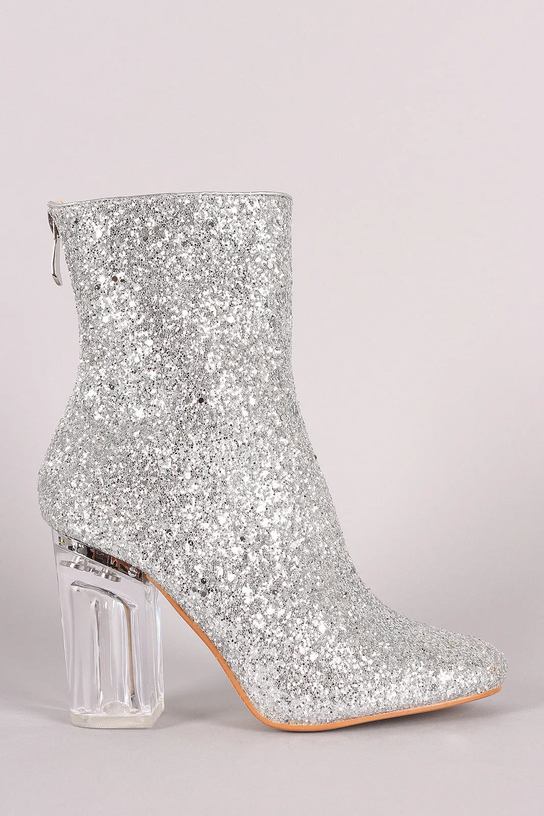 Glitter Chunky Lucite Heeled Ankle Boots