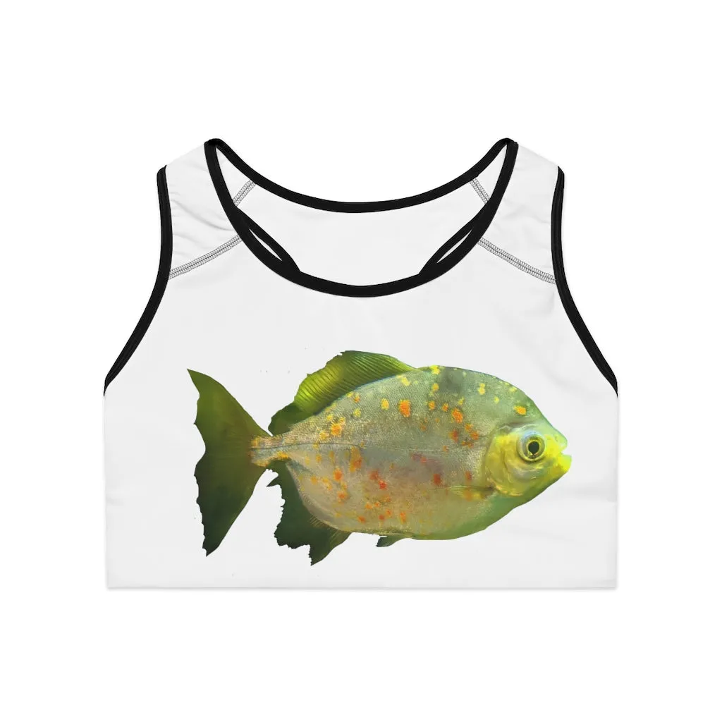 Green Fish with Specs Sports Bra (AOP)