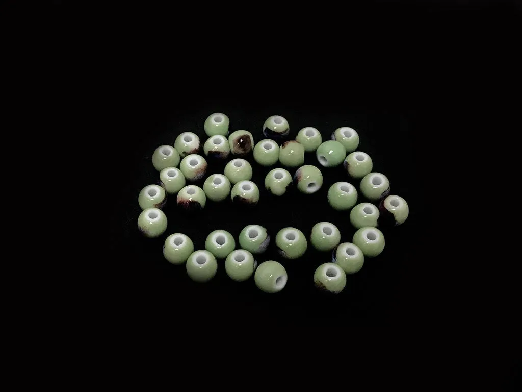 Green Purple Circular Ceramic Beads