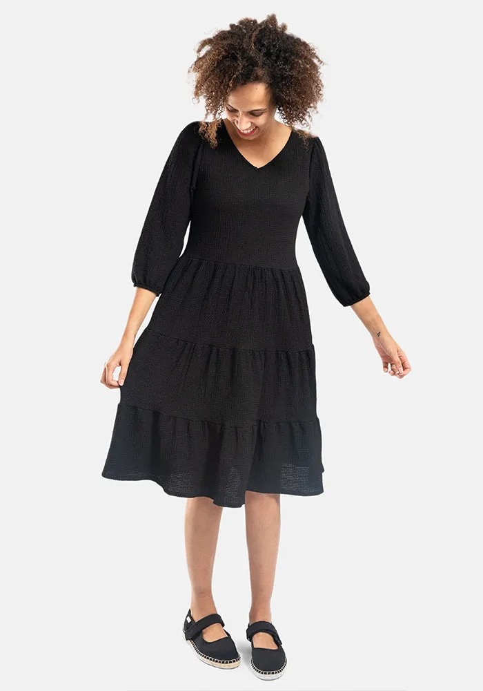 Hattie Black Tiered Hem Dress