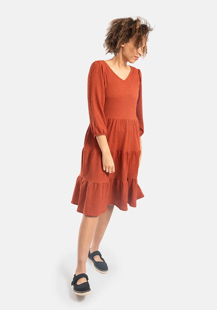 Hattie Rust Tiered Hem Dress