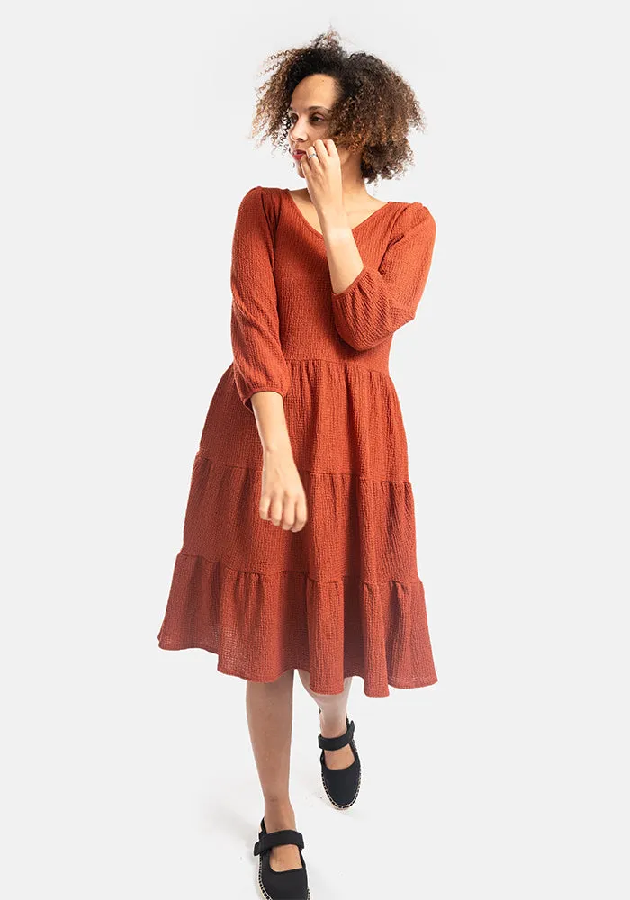 Hattie Rust Tiered Hem Dress