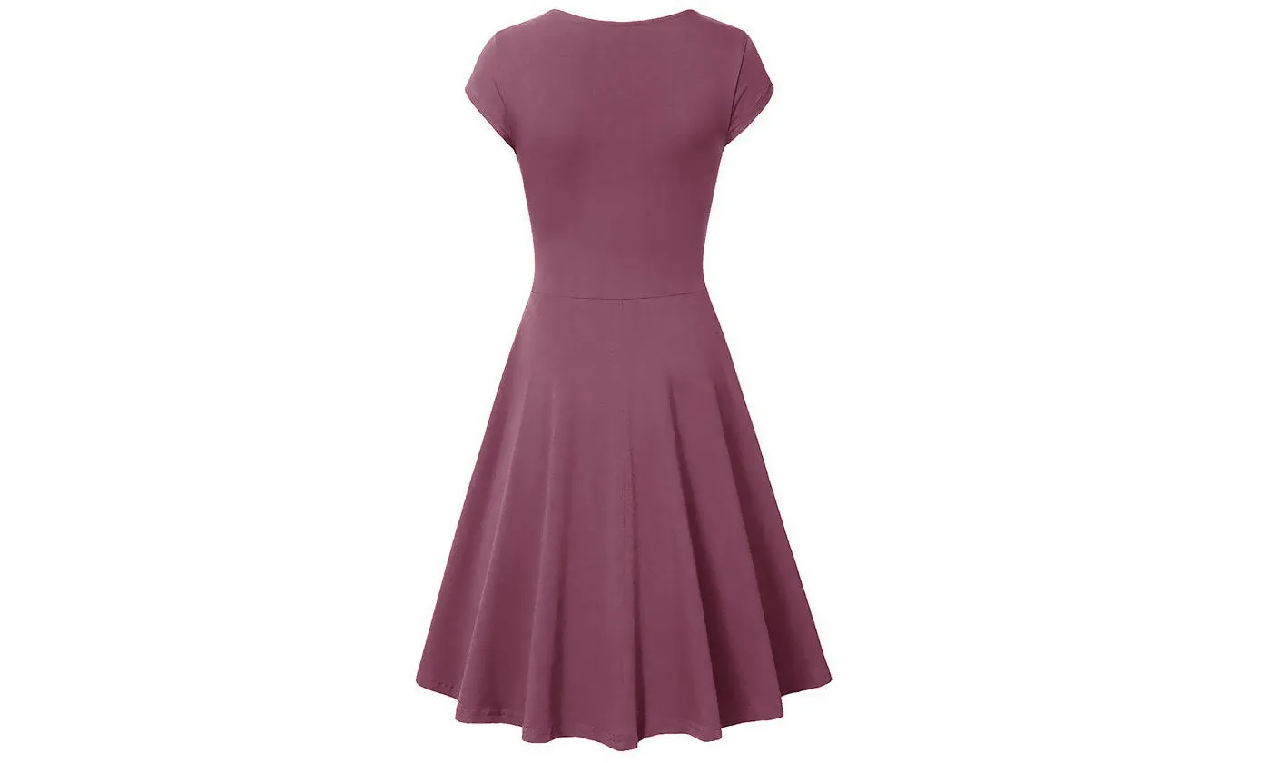 Haute Edition Women's Solid V-Neck Skater Dress