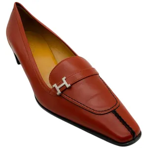 Hermes Tan Classic Logo Low Heeled Pumps