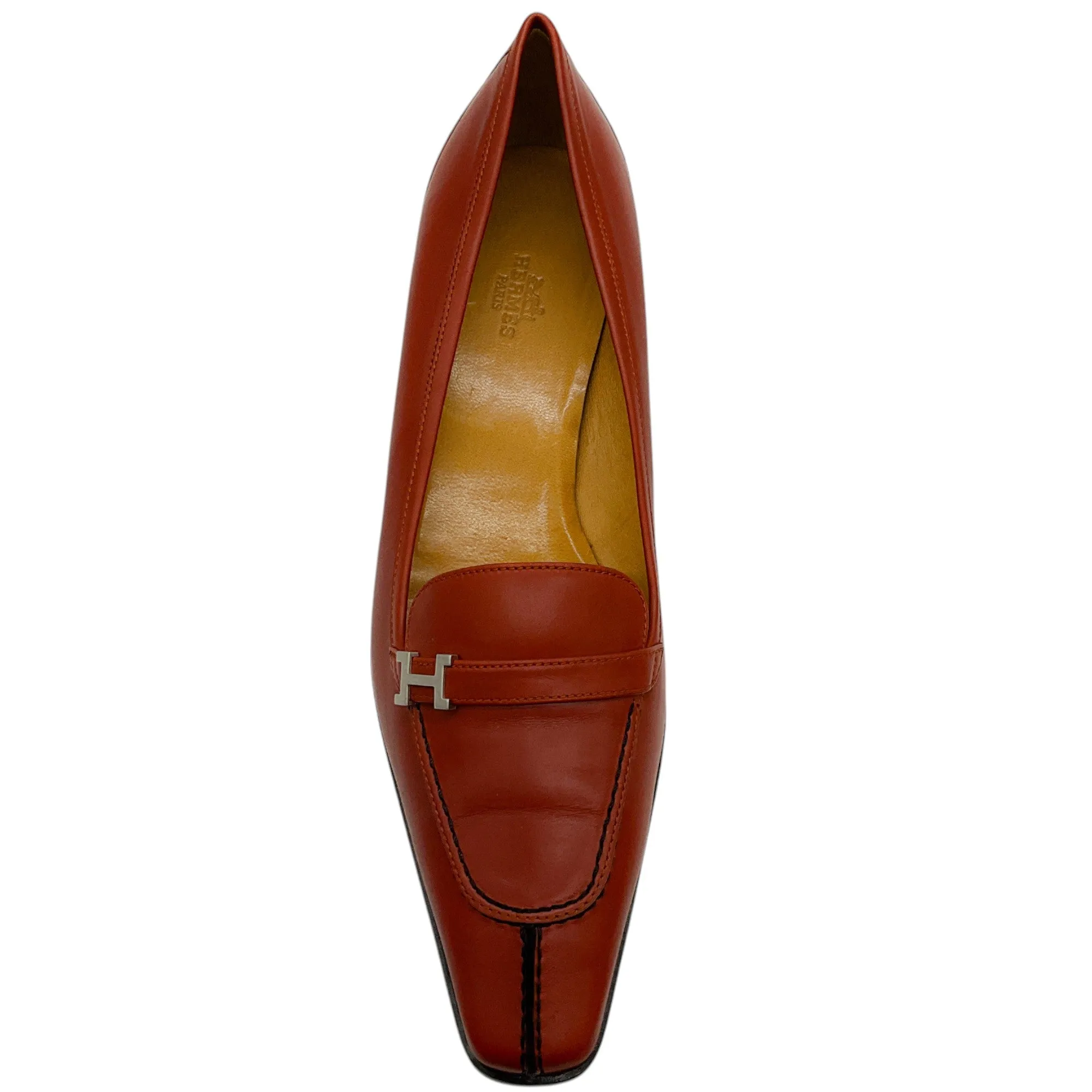 Hermes Tan Classic Logo Low Heeled Pumps