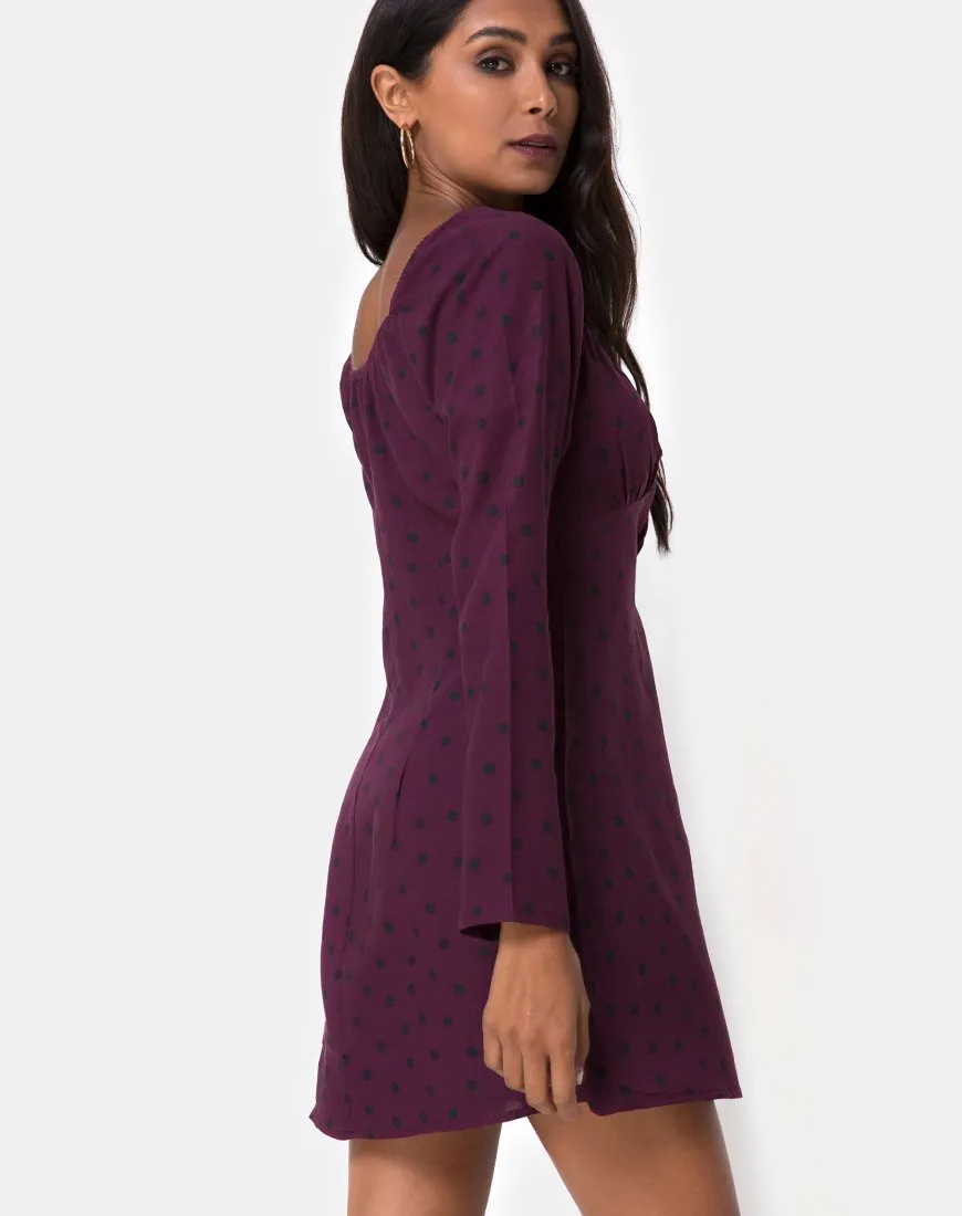 Ilova Dress in Skater Polka Wine