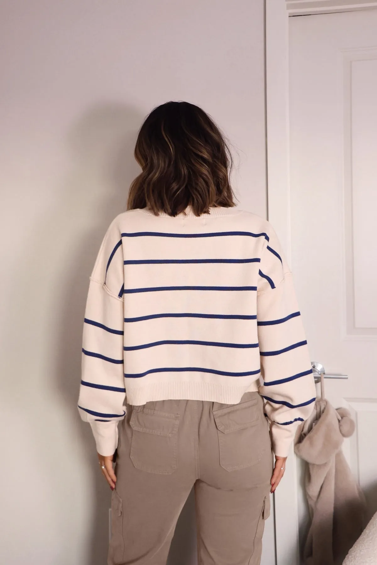 Ivory Striped Pullover Sweater