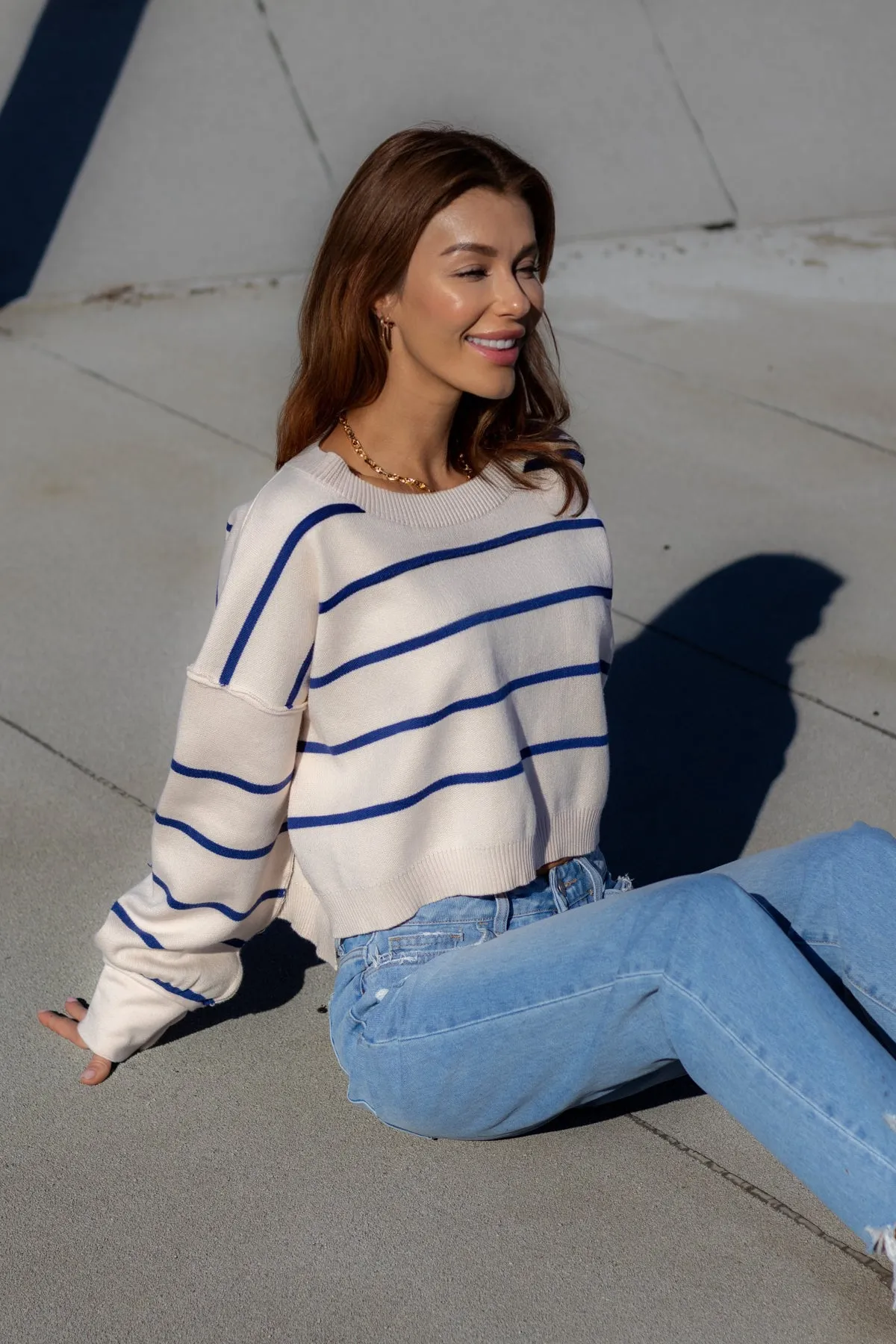 Ivory Striped Pullover Sweater