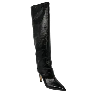 Jimmy Choo Black Mavis 85 Crinkled Patent Leather Knee High Boots