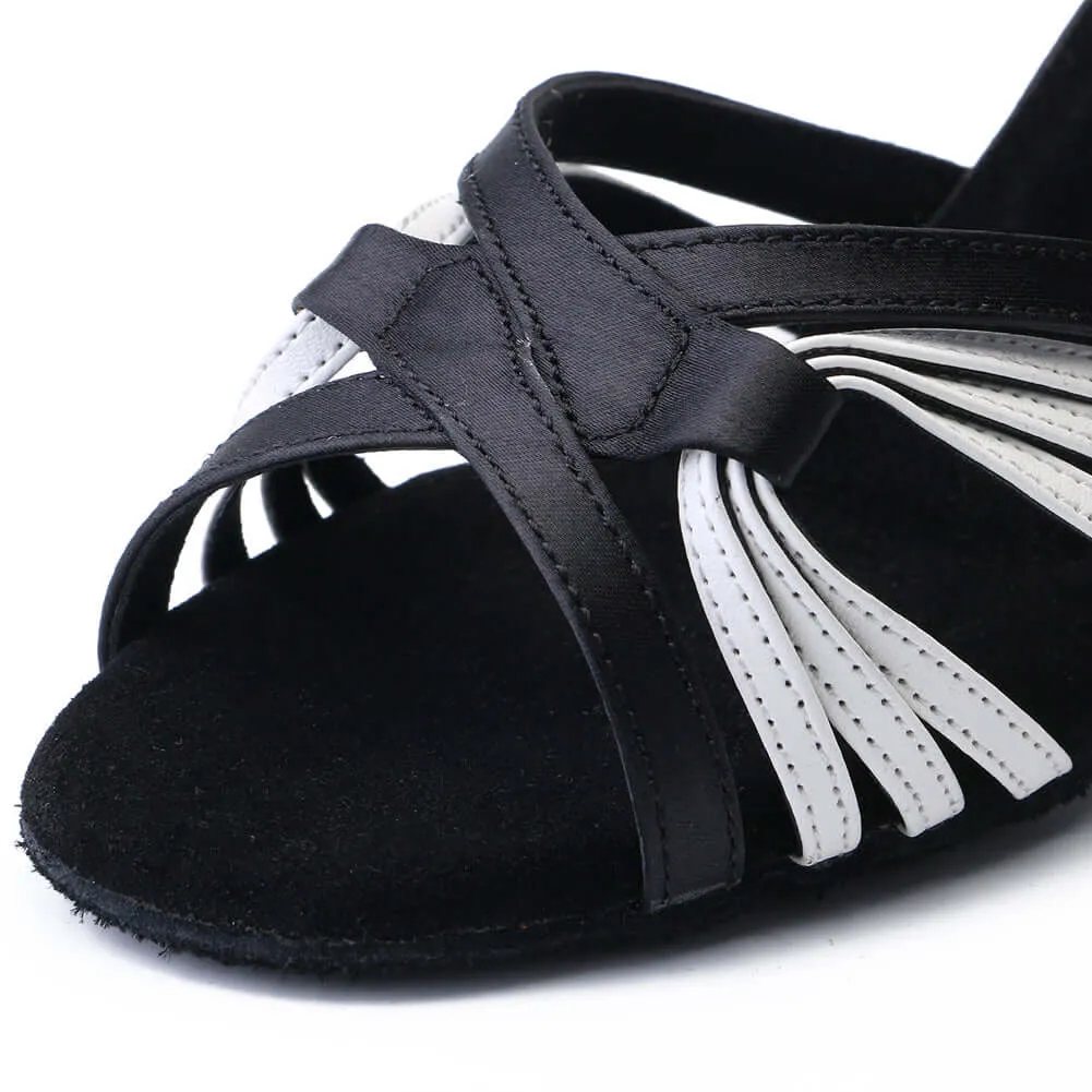 Lady's Ballroom Dance Shoes For Chacha Latin Salsa Rumba Dancing Heels Black and White