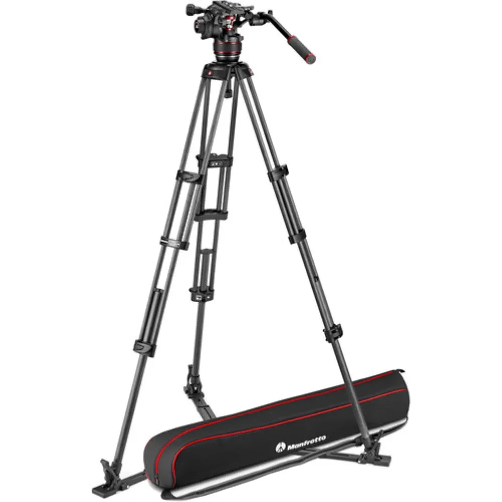 Manfrotto 608 Nitrotech Fluid Video Head and Carbon Fiber Twin Leg Tripod with Ground Spreader