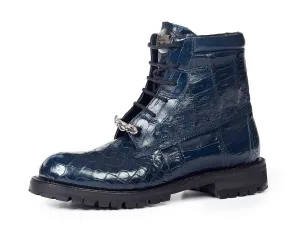 Mauri - 4637 Baby Croc   Ostrich Leg Wonder Blue Combat Boots