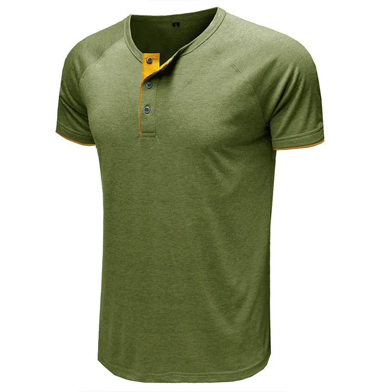 Men Henley Collar Summer T-shirt