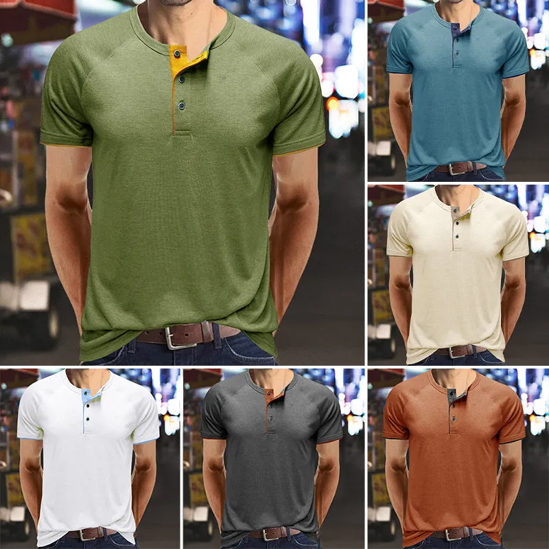 Men Henley Collar Summer T-shirt