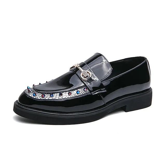 Men's Black Multicolor Jewel Spiked Loafers