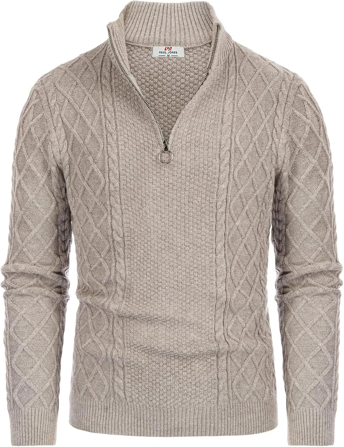 Men'S Casual Quarter-Zip Sweaters Cable Knit Thermal Pullover