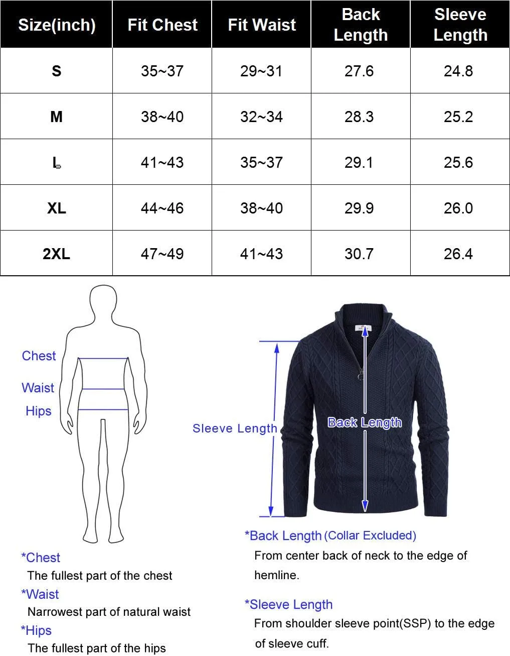 Men'S Casual Quarter-Zip Sweaters Cable Knit Thermal Pullover