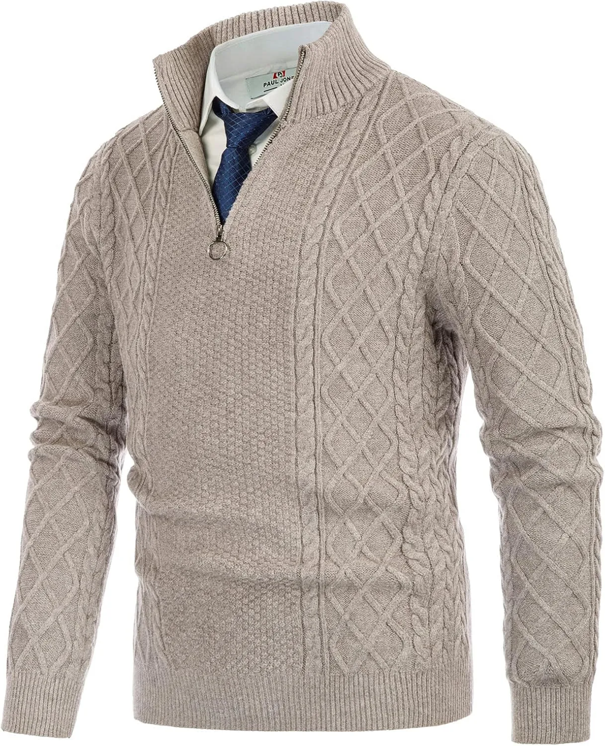 Men'S Casual Quarter-Zip Sweaters Cable Knit Thermal Pullover