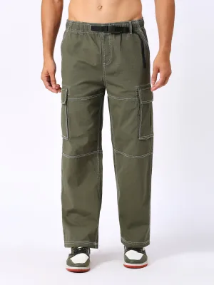 Men's Olive Skater Fit Non Denim Pants