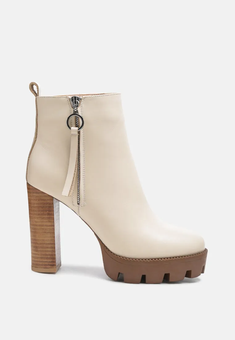 MISTRESS High Block Heeled Chunky Leather Boot in Beige