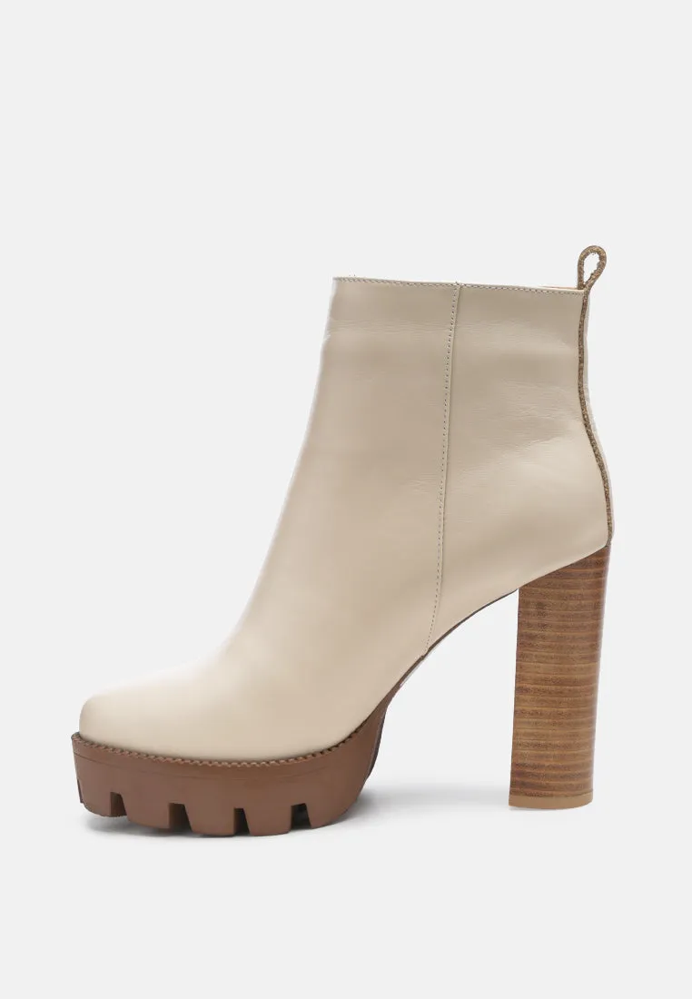 MISTRESS High Block Heeled Chunky Leather Boot in Beige