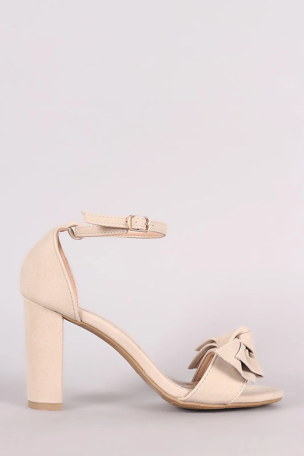 Nubuck Knotted Bow Ankle Strap Chunky Heel