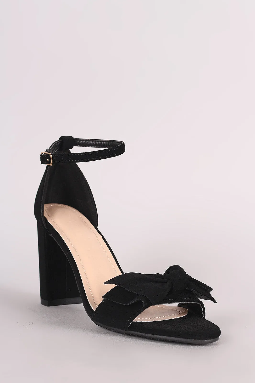 Nubuck Knotted Bow Ankle Strap Chunky Heel