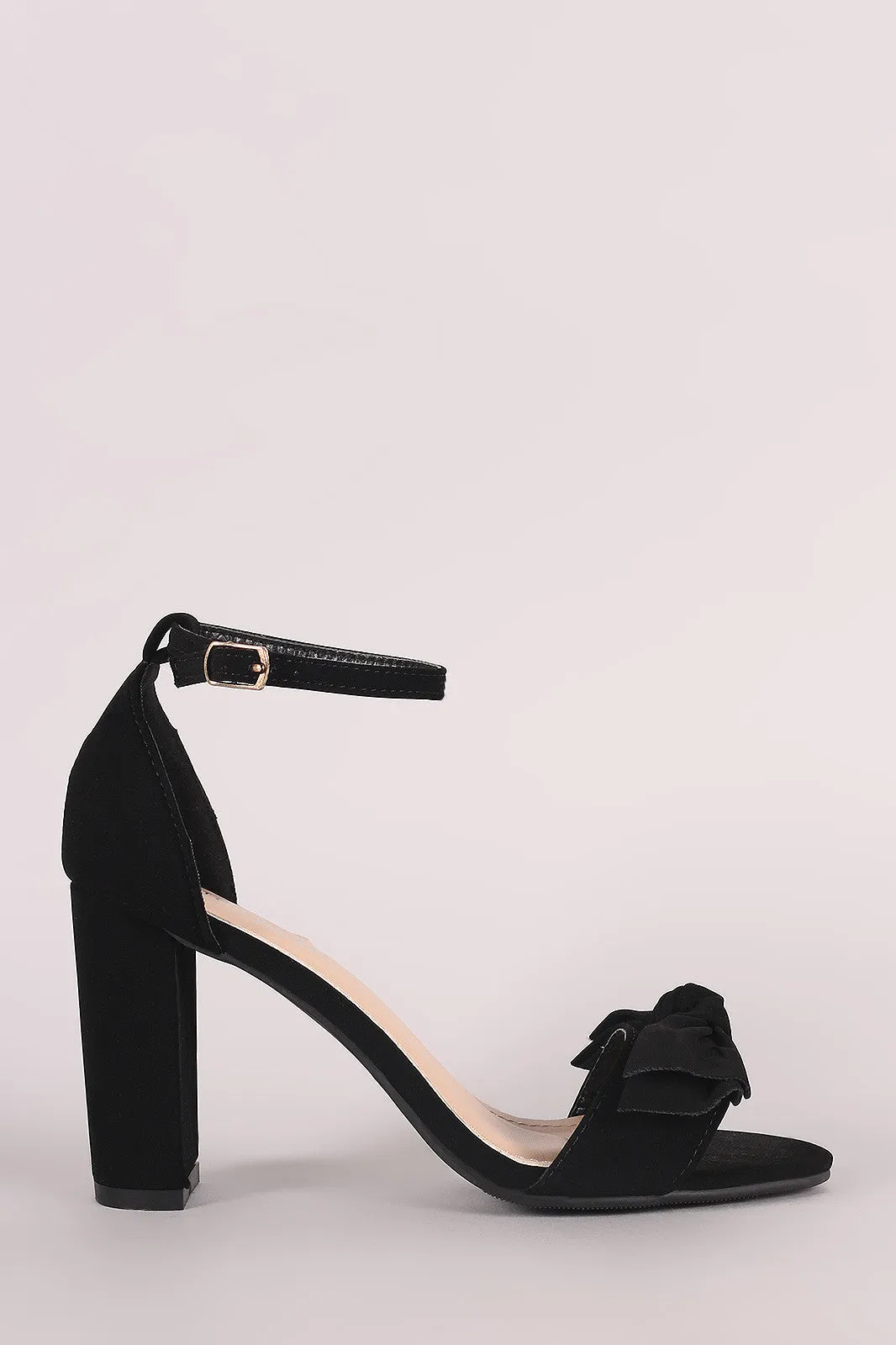 Nubuck Knotted Bow Ankle Strap Chunky Heel