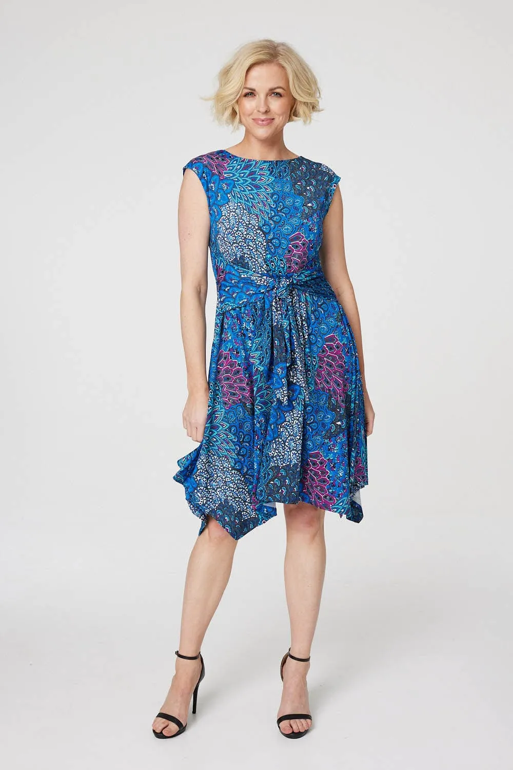 Peacock Print Tie Front Dress