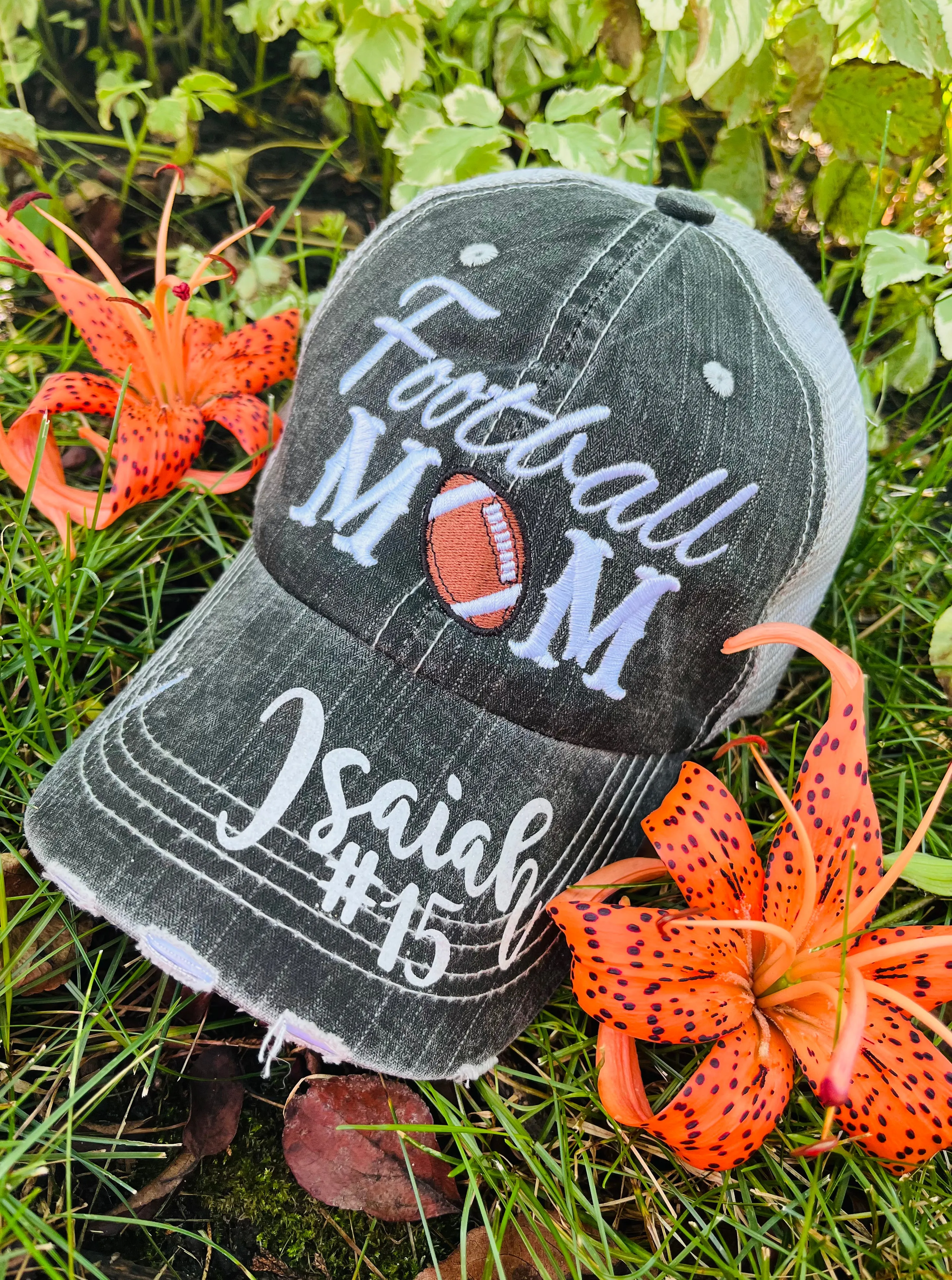 Personalized football hats Football mom Embroidered womens trucker caps