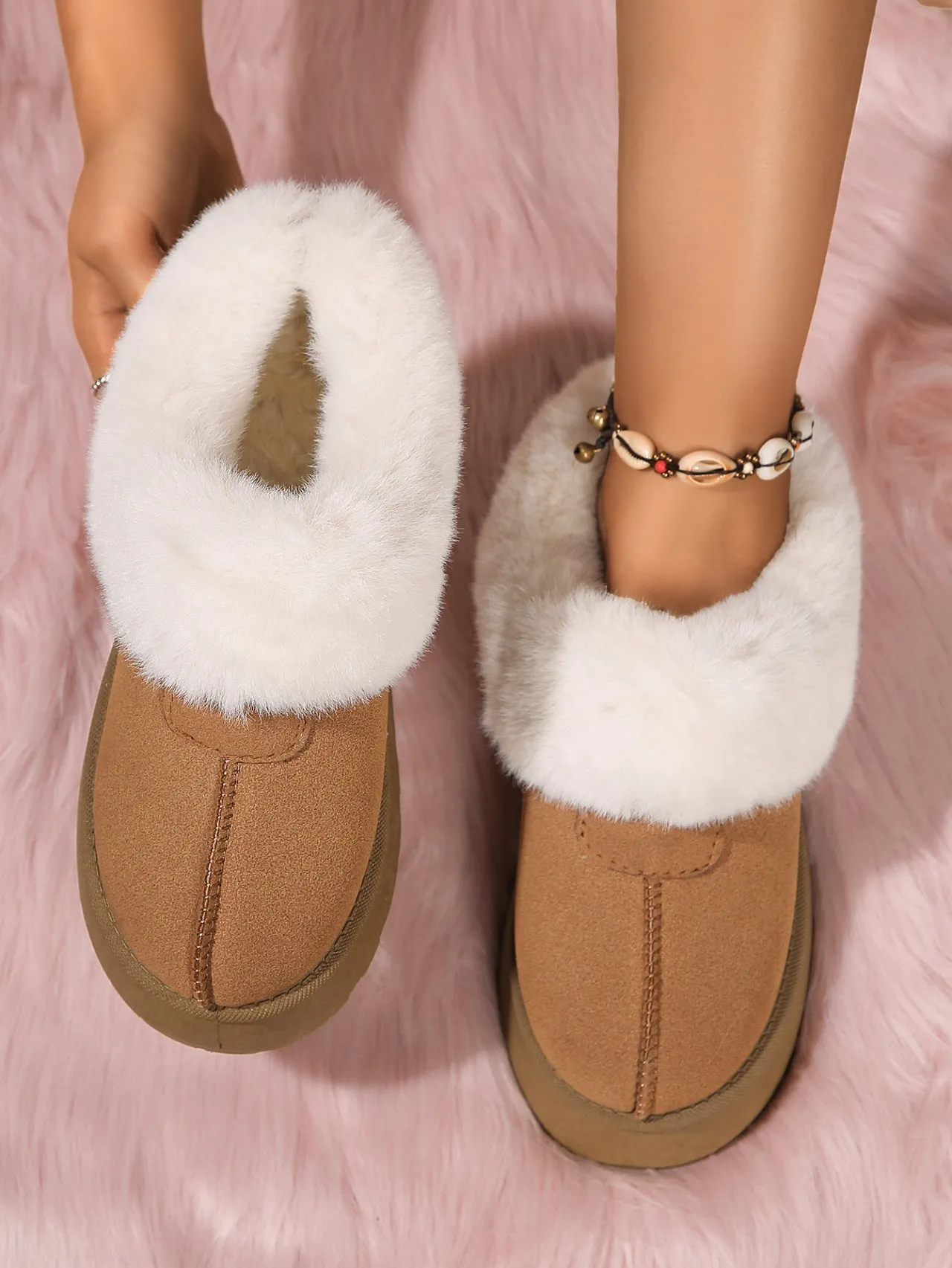 Plus Size Round Toe Thick Sole Warm Fleece Lined 2024 Winter Shoes