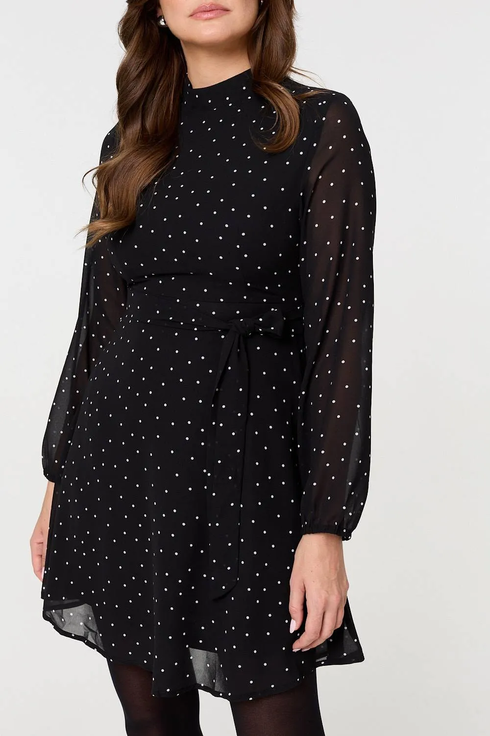 Polka Dot Sheer Layer Mini Skater Dress