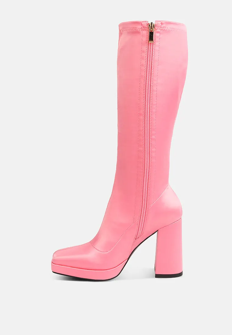 PRESTO Pink Stretchable Satin Long Boot