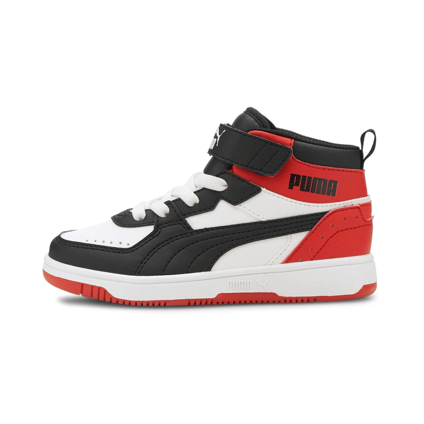 Puma sneakers alta da bambino Rebound JOY Blocked AC PS 374688 03 bianco-nero-rosso