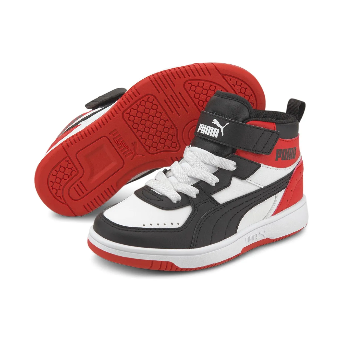 Puma sneakers alta da bambino Rebound JOY Blocked AC PS 374688 03 bianco-nero-rosso