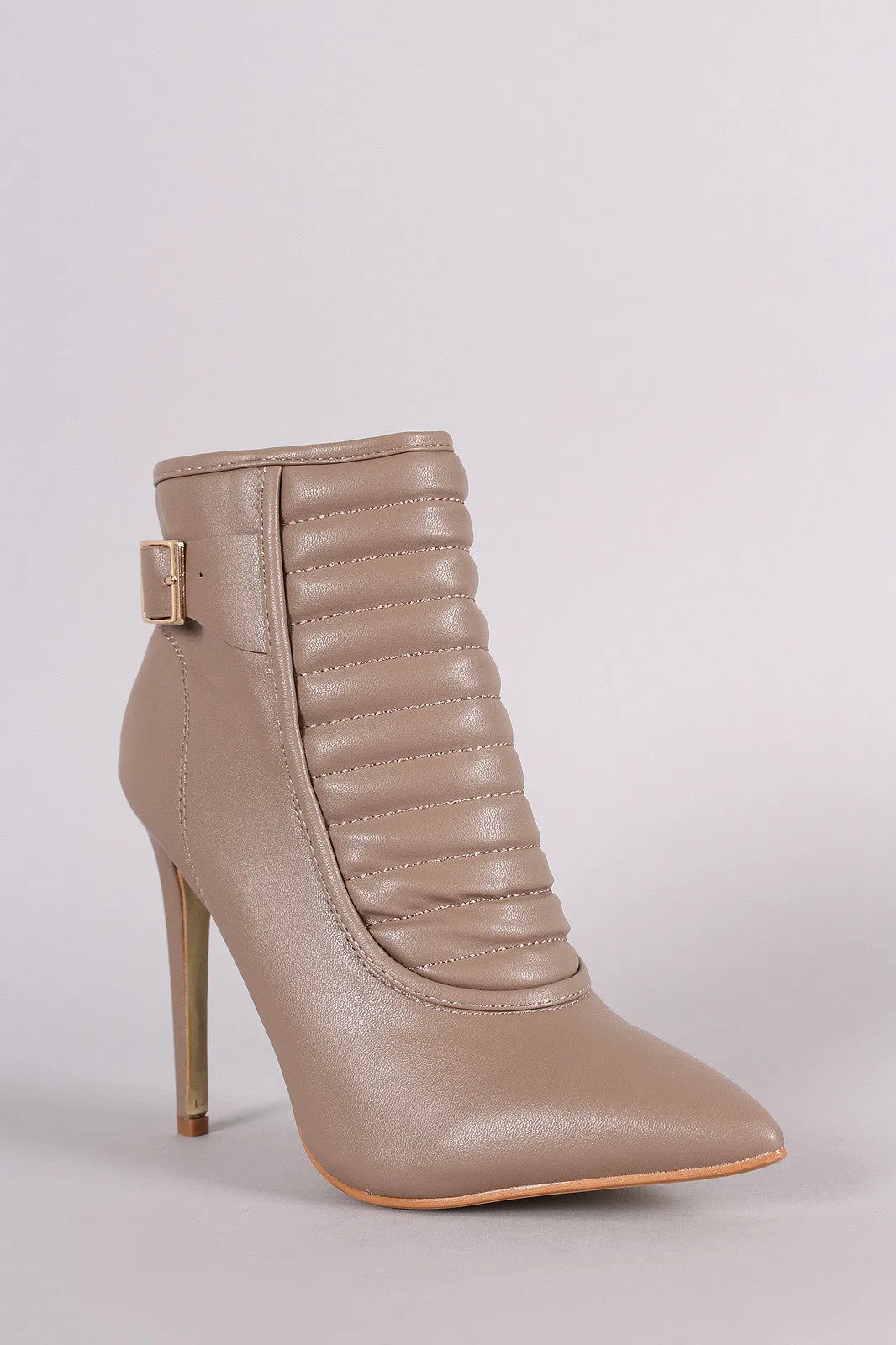 Quilted Buckled Pointy Toe Stiletto Booties