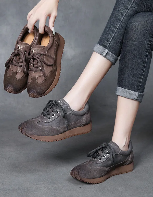 Real Leather Suede Lace Up Sport Shoes for Women