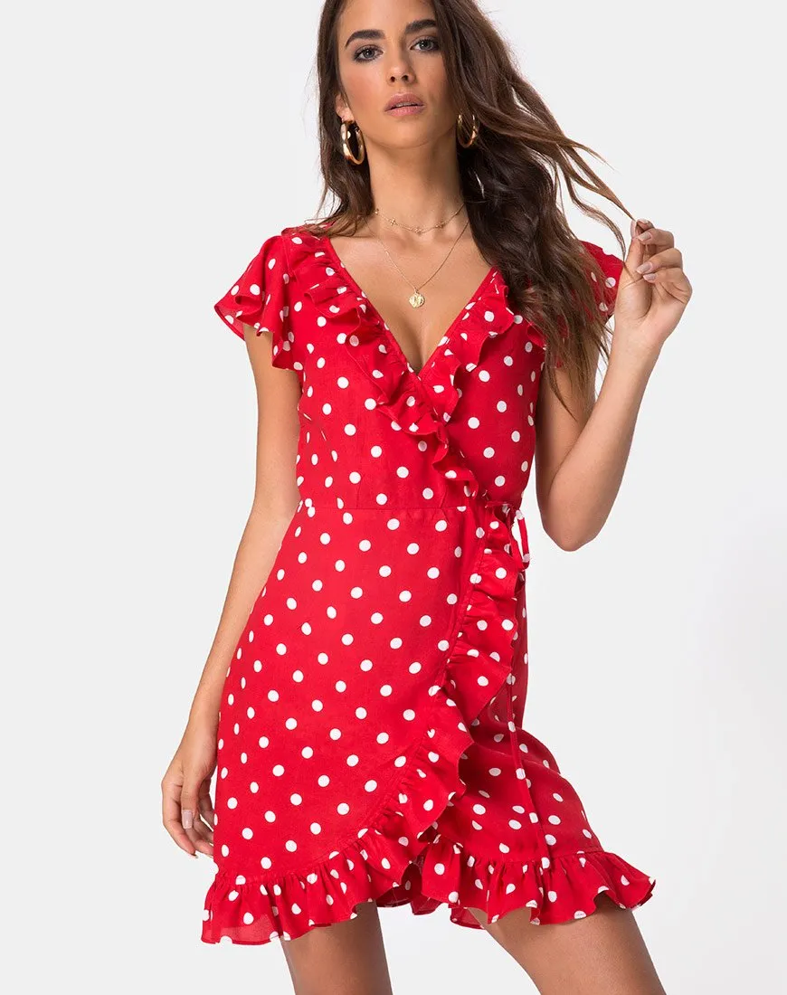 Rica Skater Dress in Medium Polka Red and White