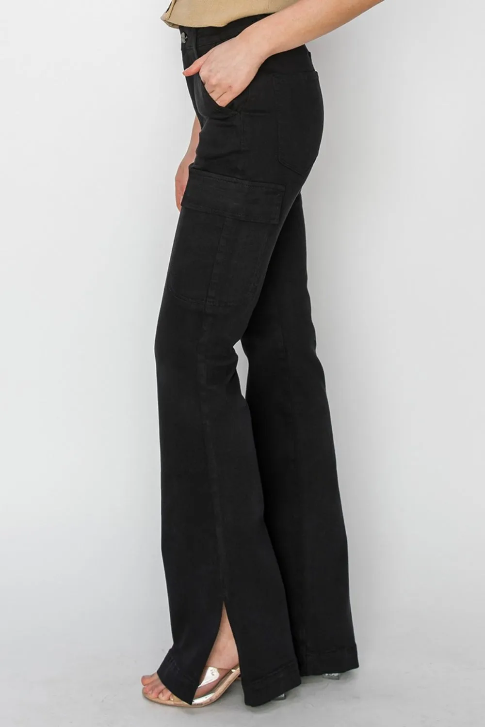 RISEN Rhonda High Rise Side Slit Cargo Bootcut Jeans