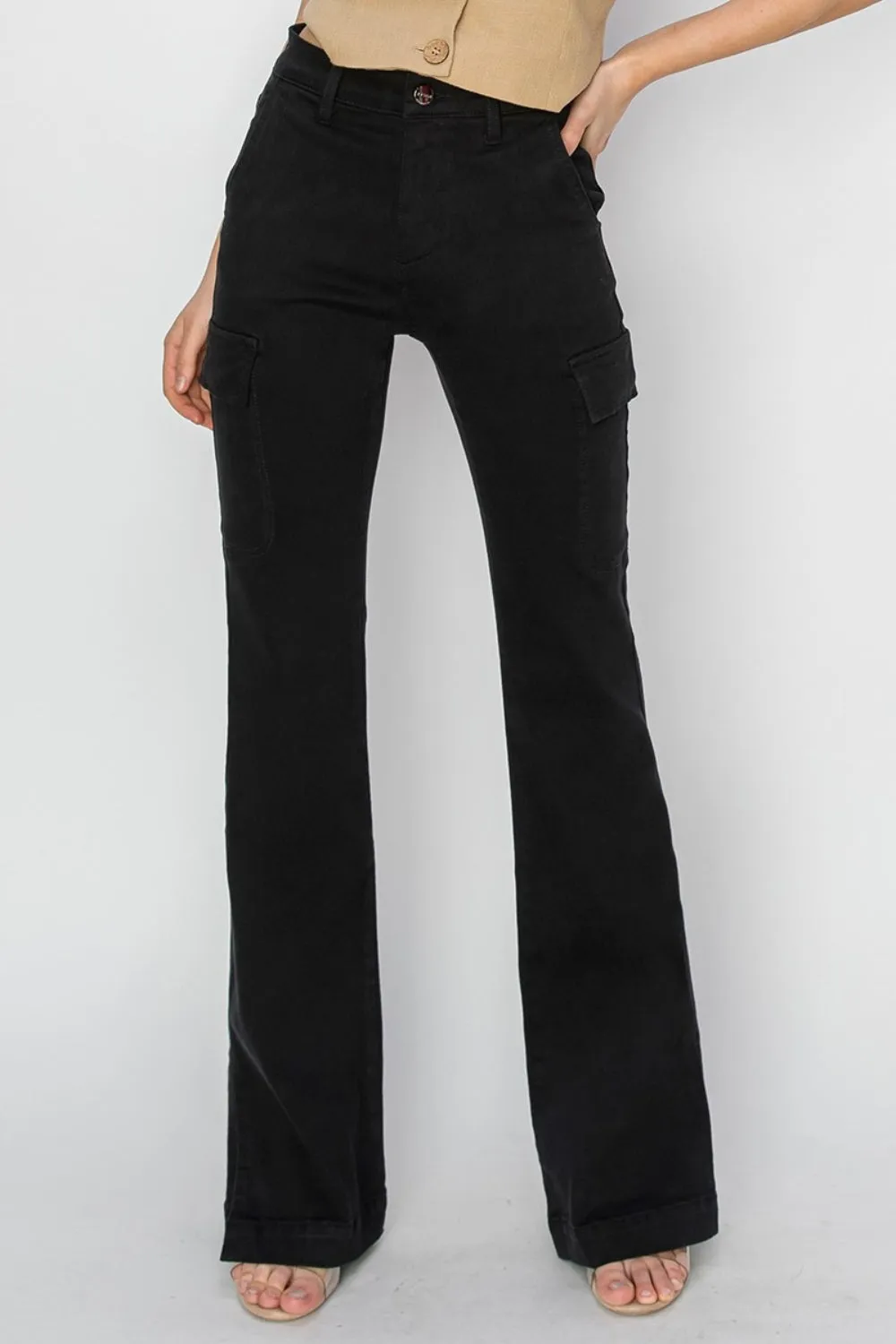 RISEN Rhonda High Rise Side Slit Cargo Bootcut Jeans