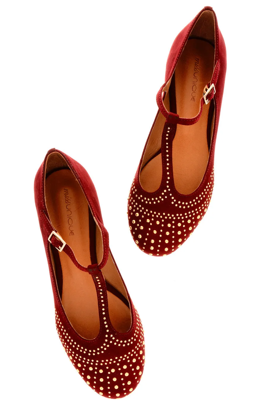 SABILE Bordeaux Studded Ballerinas