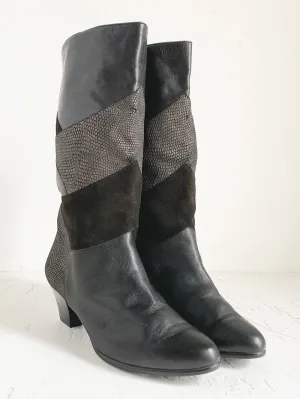 Salamander Black Leather and Suede Heeled Boots