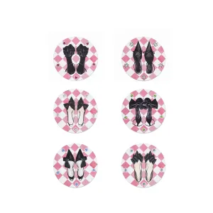 Set of 6 Shoe Check & Crystal Round Cork-Backed Placemats in Rose Pink