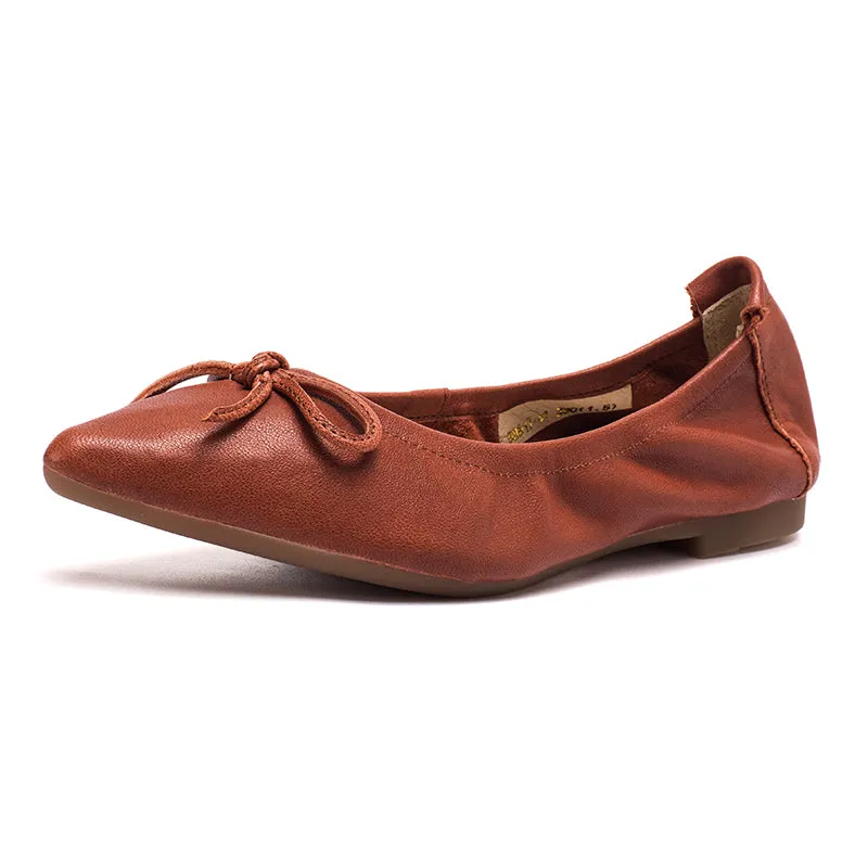 Sheepskin Point Toe Ballet Flats For Women Yellow/Deep Green/Coffee/Red/Pink/Grey/Red Brown/Green/Deep Apricot/